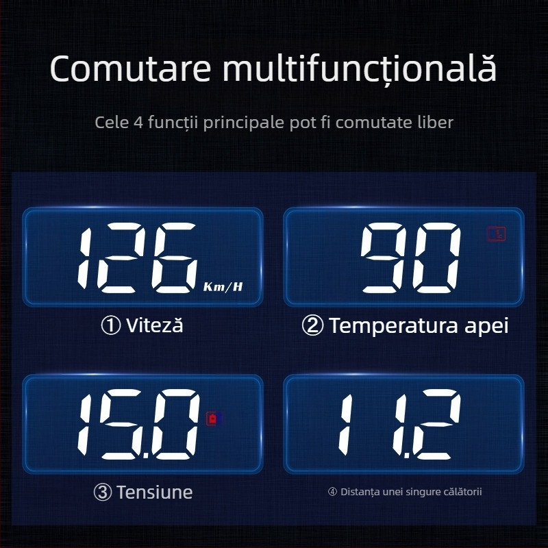 Display HUD pentru mașini cu OBD, imagine holografică 360°, GPS, vitezometru și măsurător multiplu — control manual, alimentare cu baterie