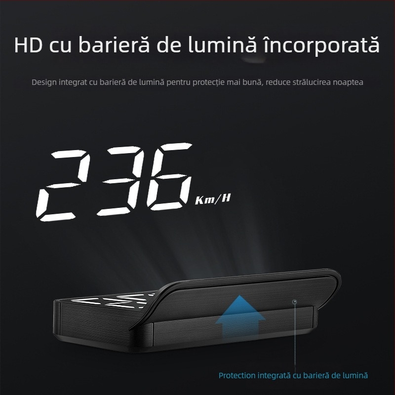 Display HUD pentru mașini cu OBD, imagine holografică 360°, GPS, vitezometru și măsurător multiplu — control manual, alimentare cu baterie