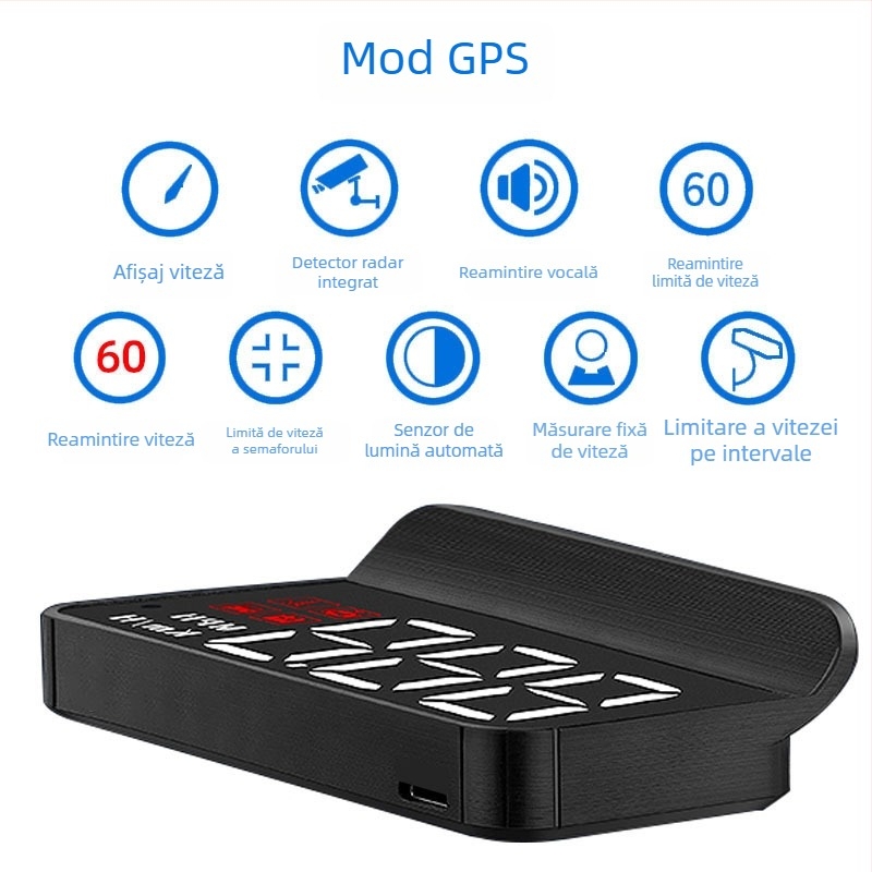 Display HUD pentru mașini cu OBD, imagine holografică 360°, GPS, vitezometru și măsurător multiplu — control manual, alimentare cu baterie