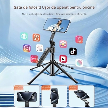 Selfie stick cu gimbal rotativ de 360°, urmărire automată cu recunoaștere facială AI pentru streaming live, din aliaj de aluminiu