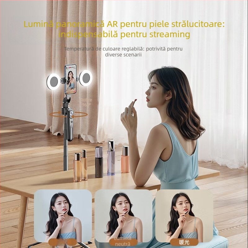 Selfie stick cu gimbal rotativ de 360°, urmărire automată cu recunoaștere facială AI pentru streaming live, din aliaj de aluminiu
