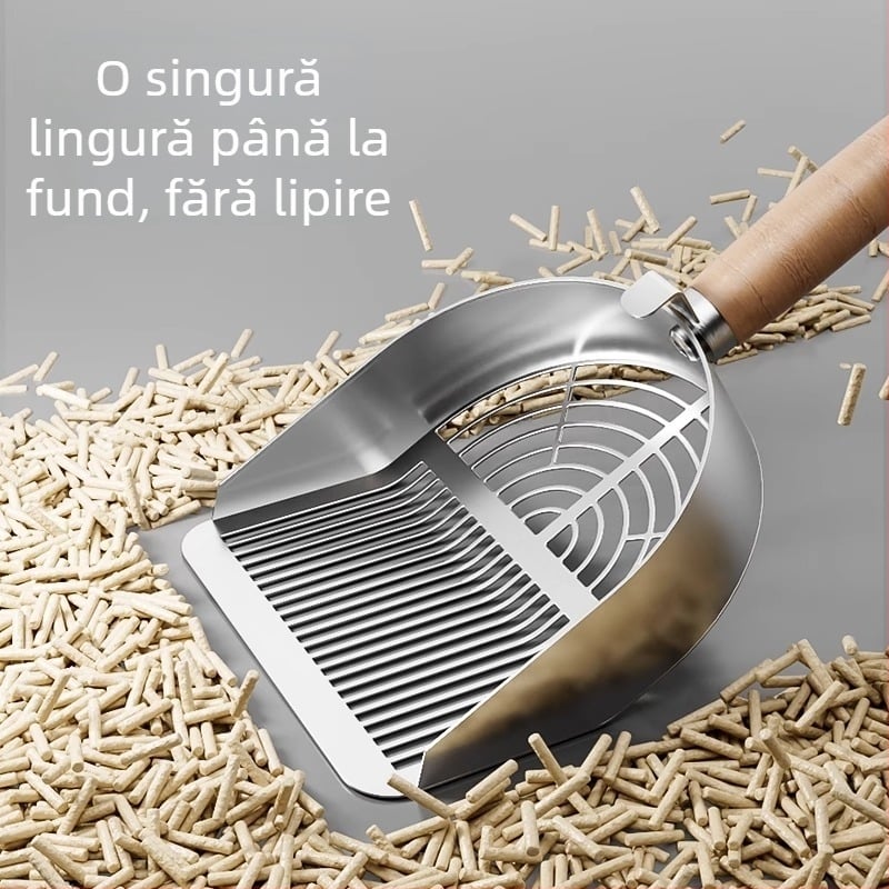 Lopată pentru nisip de pisică, National Favorite, dintr-un bloc de oțel inoxidabil 304, design cu două găuri