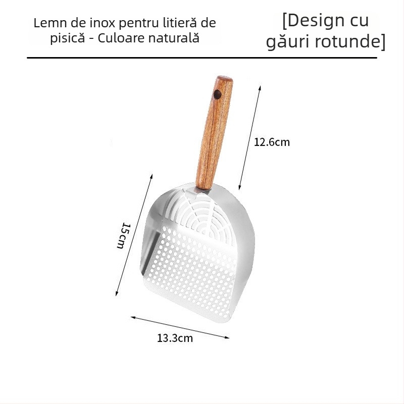 Lopată pentru nisip de pisică, National Favorite, dintr-un bloc de oțel inoxidabil 304, design cu două găuri