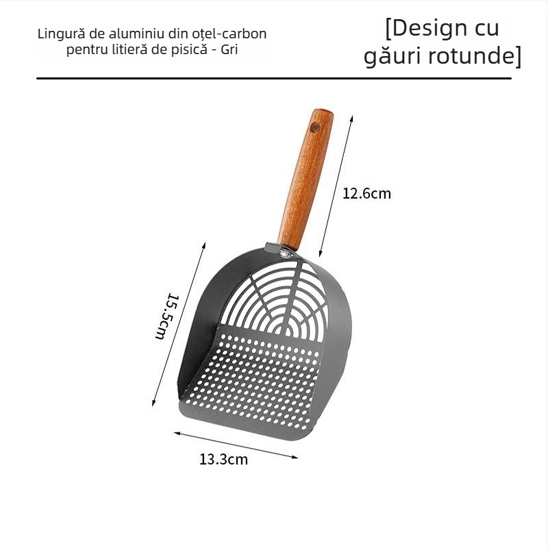 Lopată pentru nisip de pisică, National Favorite, dintr-un bloc de oțel inoxidabil 304, design cu două găuri
