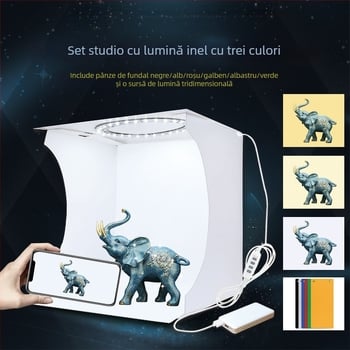 Studio Portabil de Iluminat cu Bandă LED Pliabilă pentru Fotografiere cu Telefonul, Cutie de Iluminat pentru Fotografii, Set de Fundal din Material