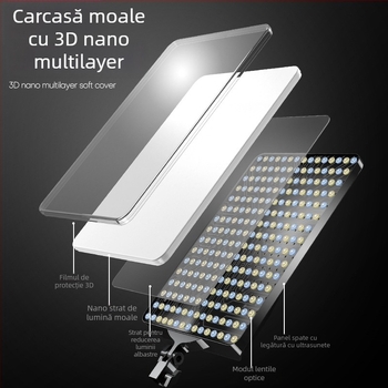 Langqi XLY025 panou LED pentru iluminat de studio, 160W, intensitate reglabilă, rază de 6 m, telecomandă inclusă.