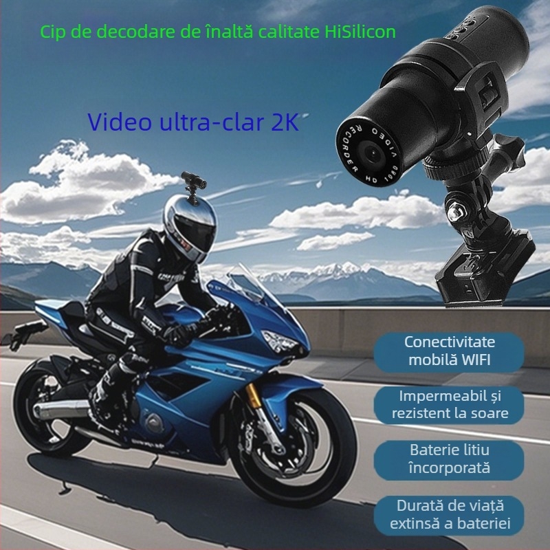 Cameră de acțiune 2K HD pentru motociclete și vehicule electrice — cameră portabilă pentru înregistrări în timpul plimbării