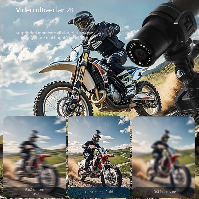 Cameră de acțiune 2K HD pentru motociclete și vehicule electrice — cameră portabilă pentru înregistrări în timpul plimbării