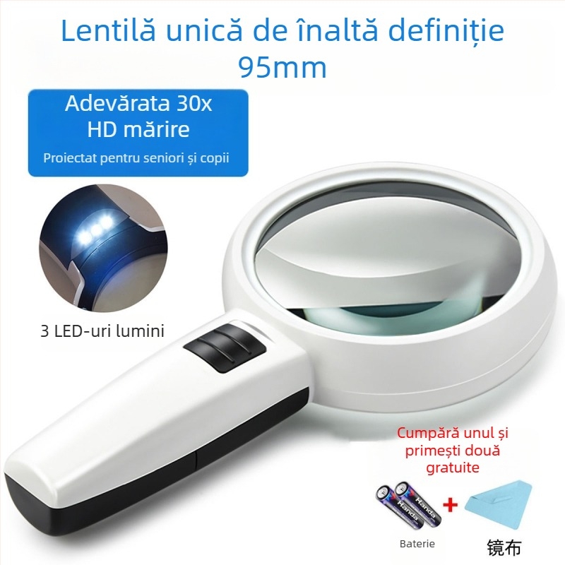 Lupă de mărire 40x cu sticlă optică, portabilă, iluminare LED, pentru reparații și evaluări