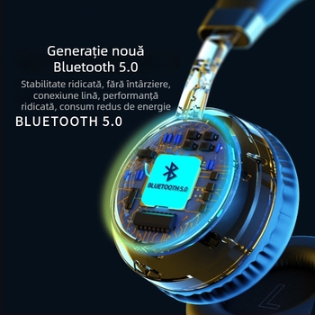 Căști Bluetooth pentru cap cu subwoofer - căști wireless pentru gaming și convorbire, Bluetooth 5.3, rază de 10 m, montare pe cap, stereo, autonomie >8 ore