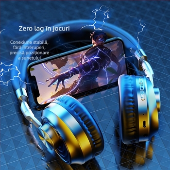 Căști Bluetooth pentru cap cu subwoofer - căști wireless pentru gaming și convorbire, Bluetooth 5.3, rază de 10 m, montare pe cap, stereo, autonomie >8 ore