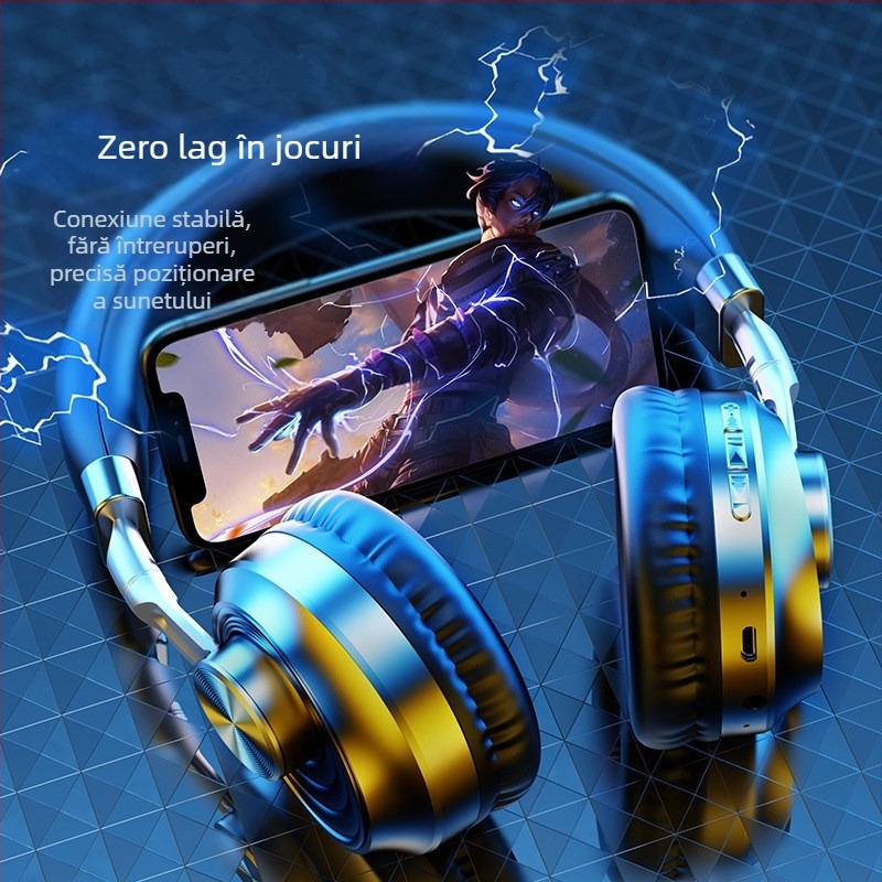 Căști Bluetooth pentru cap cu subwoofer - căști wireless pentru gaming și convorbire, Bluetooth 5.3, rază de 10 m, montare pe cap, stereo, autonomie >8 ore