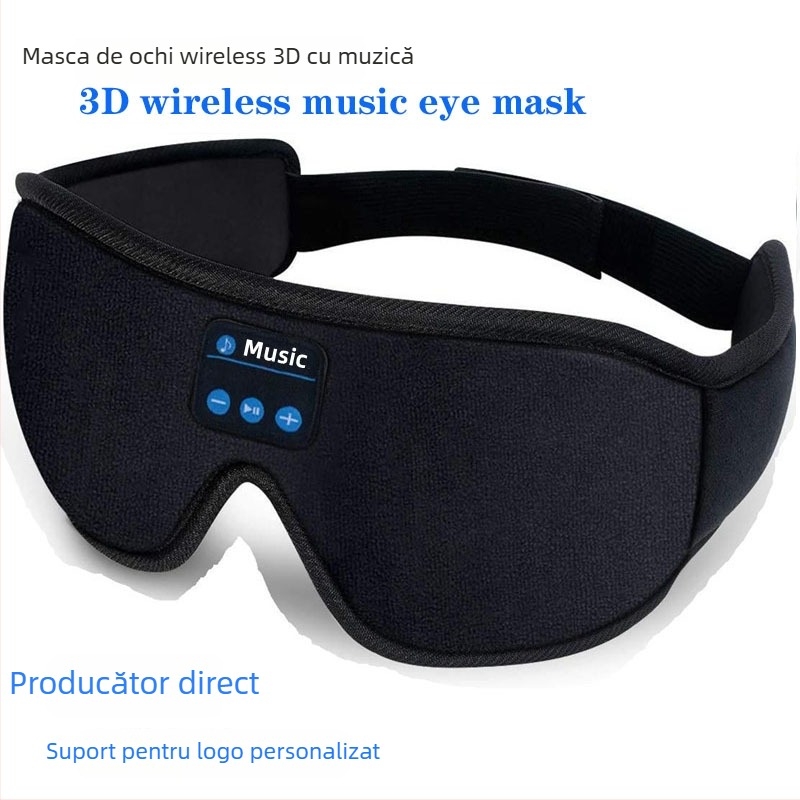Mască de ochi 3D cu cască Bluetooth 5.0 - fără fir, de purtat pe cap, sunet stereo, rază 10 m, autonomie baterie peste 8 ore