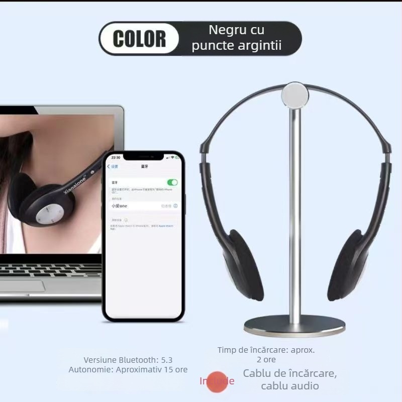 Căști Bluetooth tip gât, cu sunet stereo, mod Lavalier, cip Huawei, autonomie baterie 0-4 ore, Bluetooth 1.1