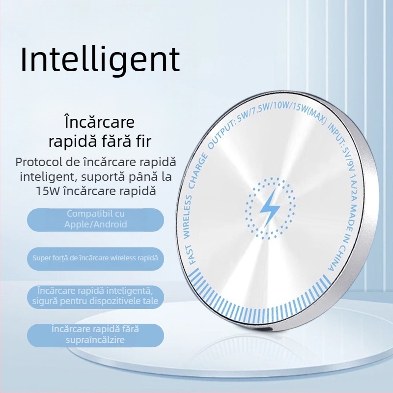 Încărcător wireless 15W, încărcare rapidă QC 3.0, 2A ieșire, suport birou cu display digital