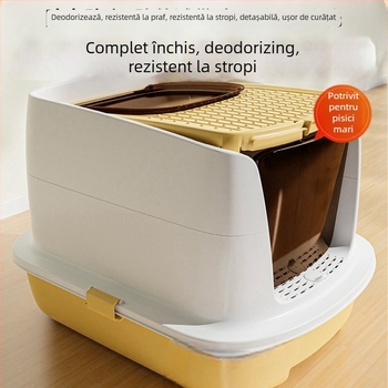 Cutie de nisip pentru pisici, intrare superioară, complet închisă, anti-stropire, control al mirosului, potrivită pentru pisicuțe