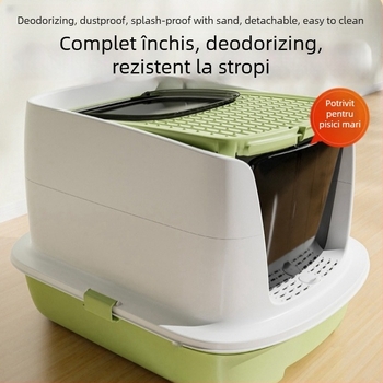 Cutie de nisip pentru pisici, intrare superioară, complet închisă, anti-stropire, control al mirosului, potrivită pentru pisicuțe