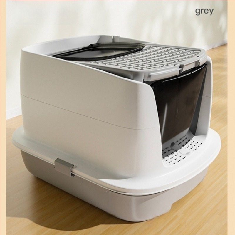 Cutie de nisip pentru pisici, intrare superioară, complet închisă, anti-stropire, control al mirosului, potrivită pentru pisicuțe