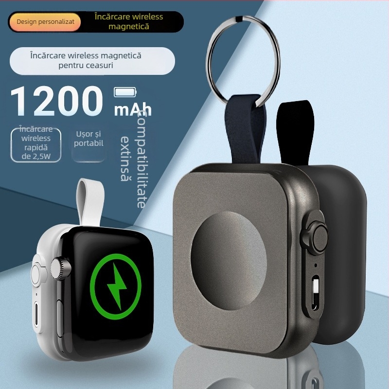 Mini Power Bank magnetic wireless pentru Apple Watch cu încărcare PD rapidă, baterie LiPo, interfață USB, intrare 1200