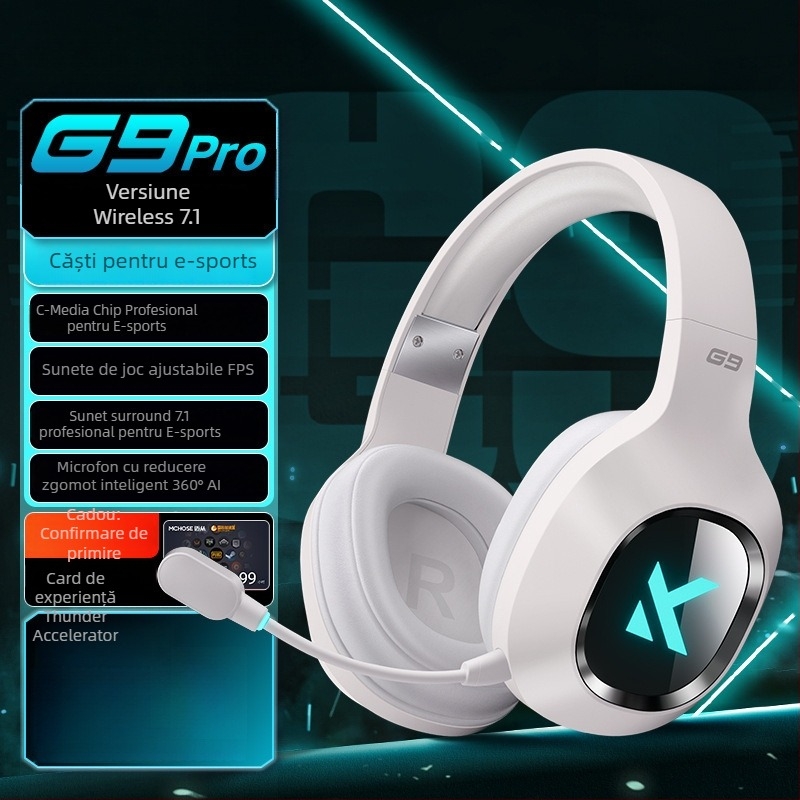 Căști gamer G9 Pro — Bluetooth wireless în trei moduri, cu microfon, pentru PC