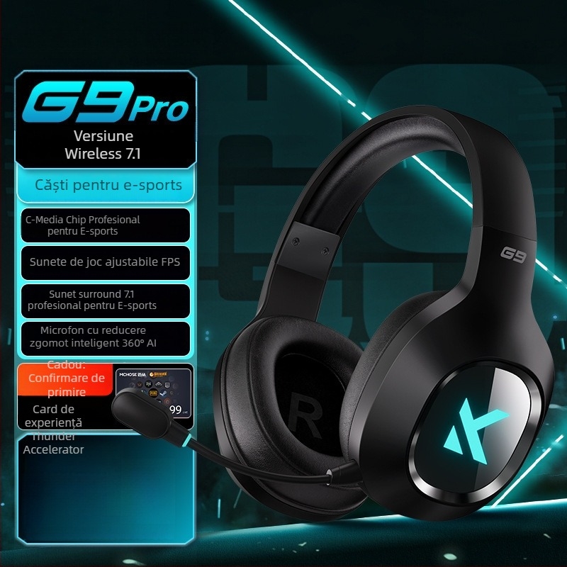 Căști gamer G9 Pro — Bluetooth wireless în trei moduri, cu microfon, pentru PC