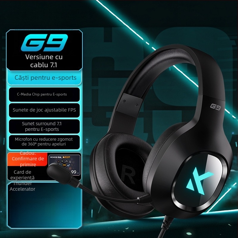 Căști gamer G9 Pro — Bluetooth wireless în trei moduri, cu microfon, pentru PC