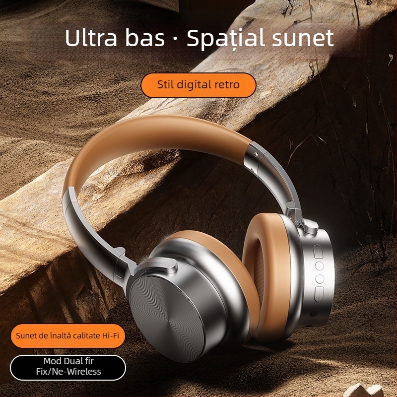 Căști wireless retro cu Bluetooth 5.3, rază de 10 m, sunet stereo, anulare zgomot, autonomie baterie 4–8 ore