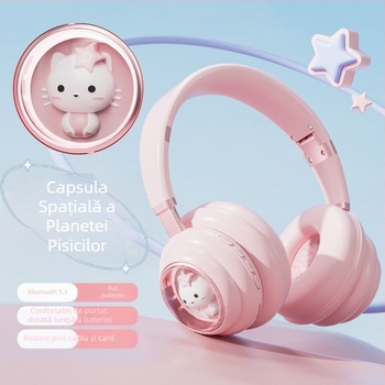 Căști headset Bluetooth wireless cu sunet stereo, Bluetooth 5.0, rază de 10 m, autonomie peste 8 ore, afișaj digital