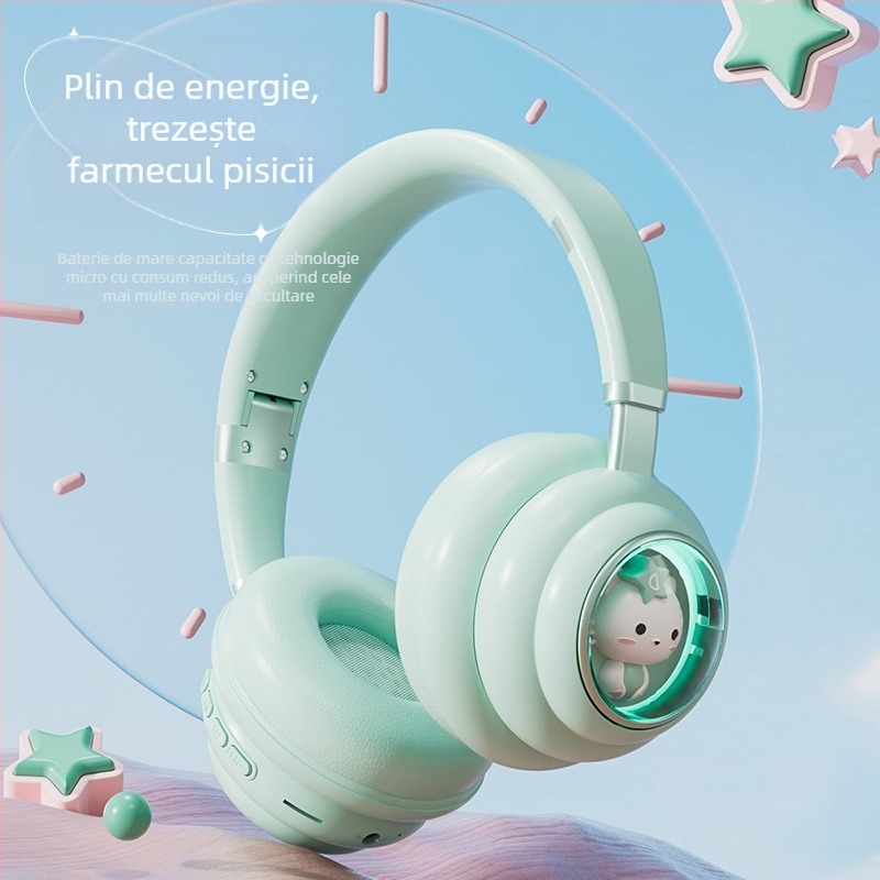 Căști headset Bluetooth wireless cu sunet stereo, Bluetooth 5.0, rază de 10 m, autonomie peste 8 ore, afișaj digital