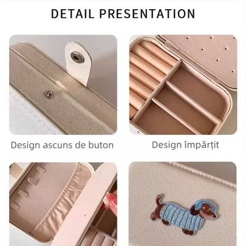 Cutie portabilă de bijuterii din Cortex pentru cercei, inele și coliere — stil de relaxare, construcție dură, configurații variate