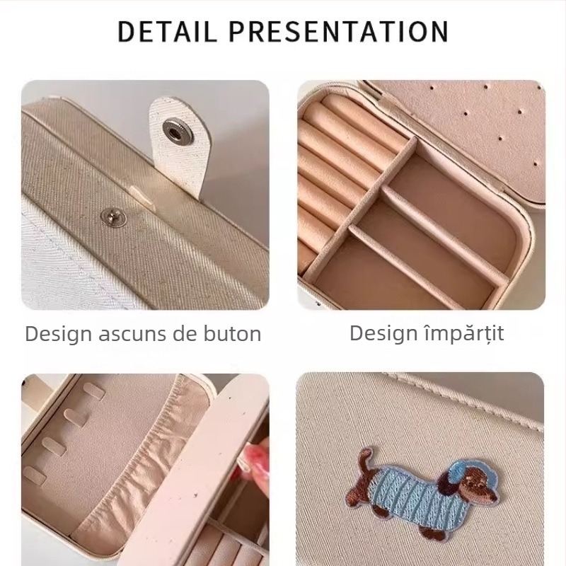 Cutie portabilă de bijuterii din Cortex pentru cercei, inele și coliere — stil de relaxare, construcție dură, configurații variate