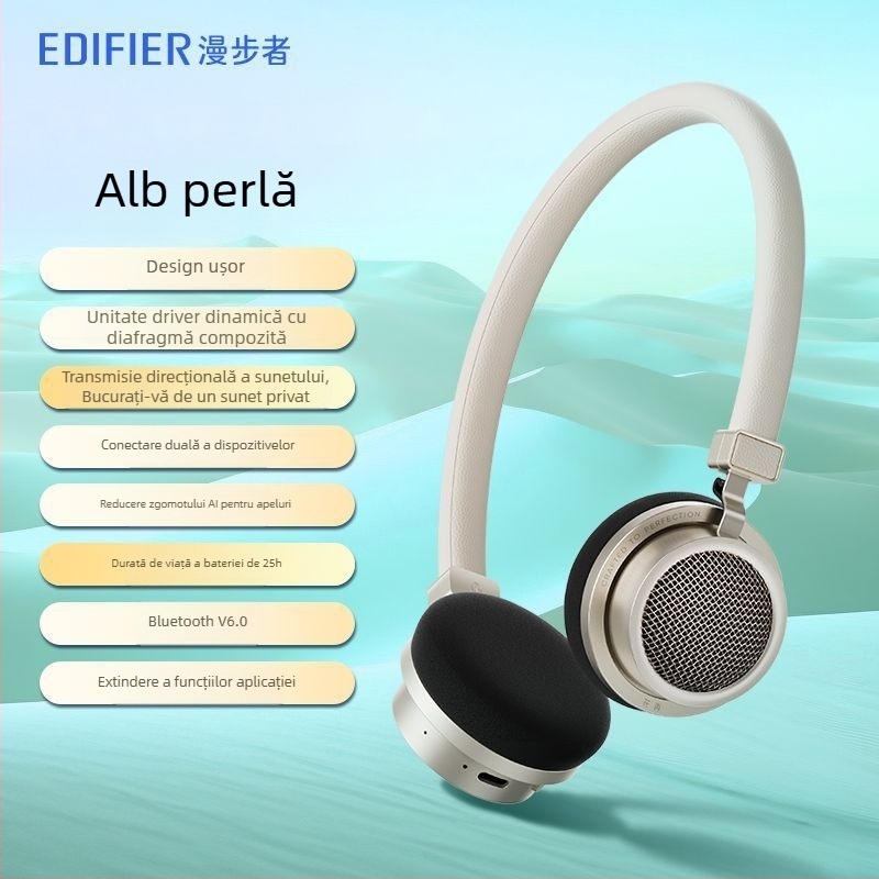 Edifier Doo Ace headset Bluetooth retro, design ușor, mod Lavalier, Bluetooth 6.0, autonomie 4–8 ore, rezistent la apă pentru utilizare zilnică