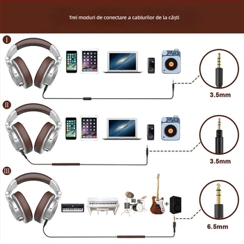 OneOdio căști de monitor DJ cu fir, cu microfon, frecvență 20–20 kHz, impedanță 32 Ω, conector 3,5/6,3 mm, cablu 3 m