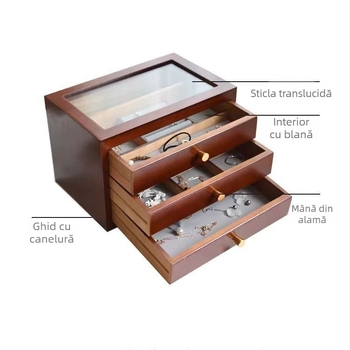 Cutie de bijuterii din lemn de paulownia, stil japonez, 3 sertare, model simplu