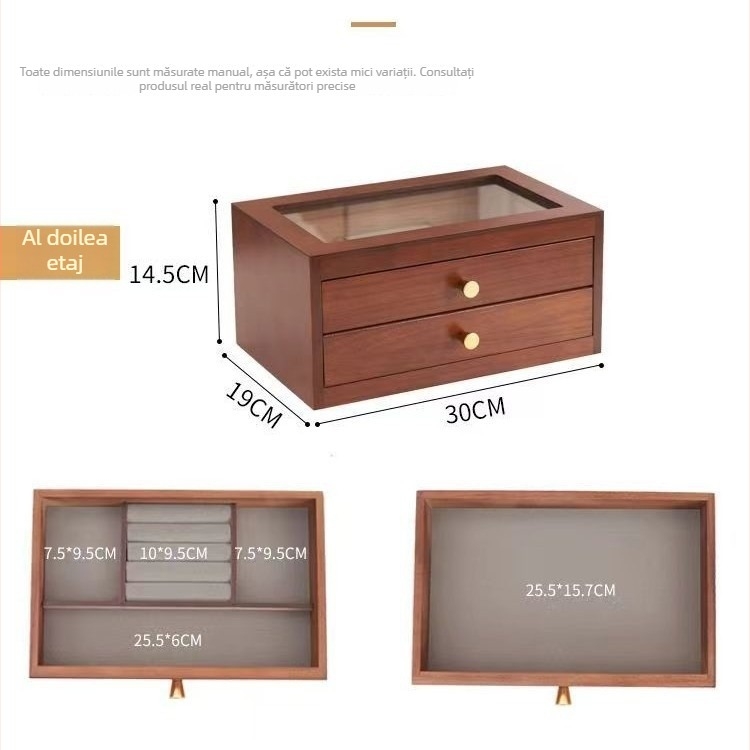 Cutie de bijuterii din lemn de paulownia, stil japonez, 3 sertare, model simplu