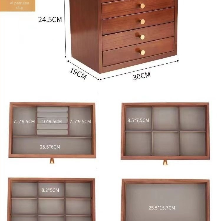 Cutie de bijuterii din lemn de paulownia, stil japonez, 3 sertare, model simplu