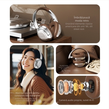 HANIZU Căști Bluetooth pentru cap, 5.4, stereo, cu microfon, latență redusă pentru esports, autonomie peste 8 ore