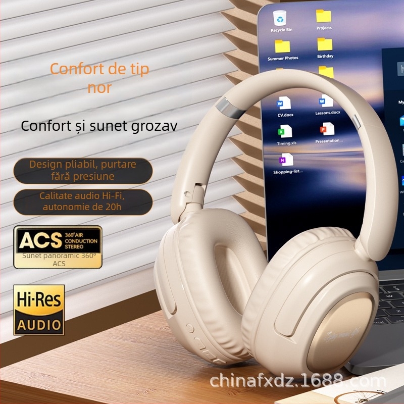 HANIZU Căști Bluetooth pentru cap, 5.4, stereo, cu microfon, latență redusă pentru esports, autonomie peste 8 ore