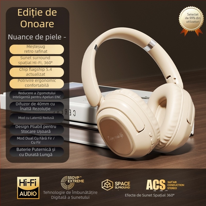 HANIZU Căști Bluetooth pentru cap, 5.4, stereo, cu microfon, latență redusă pentru esports, autonomie peste 8 ore