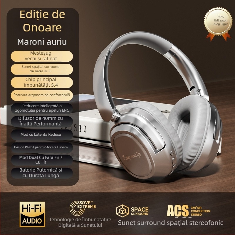 HANIZU Căști Bluetooth pentru cap, 5.4, stereo, cu microfon, latență redusă pentru esports, autonomie peste 8 ore