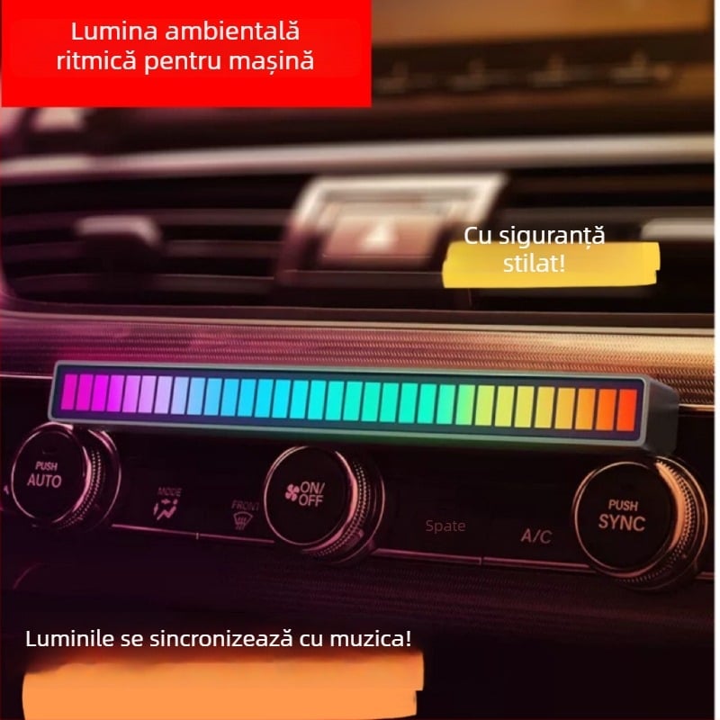 Lumină ambientală LED pentru mașină cu control vocal și ritm muzical — iluminat decorativ interior, corp din PVC, tensiune până la 36V, acoperire 1–3 m², certificare 3C
