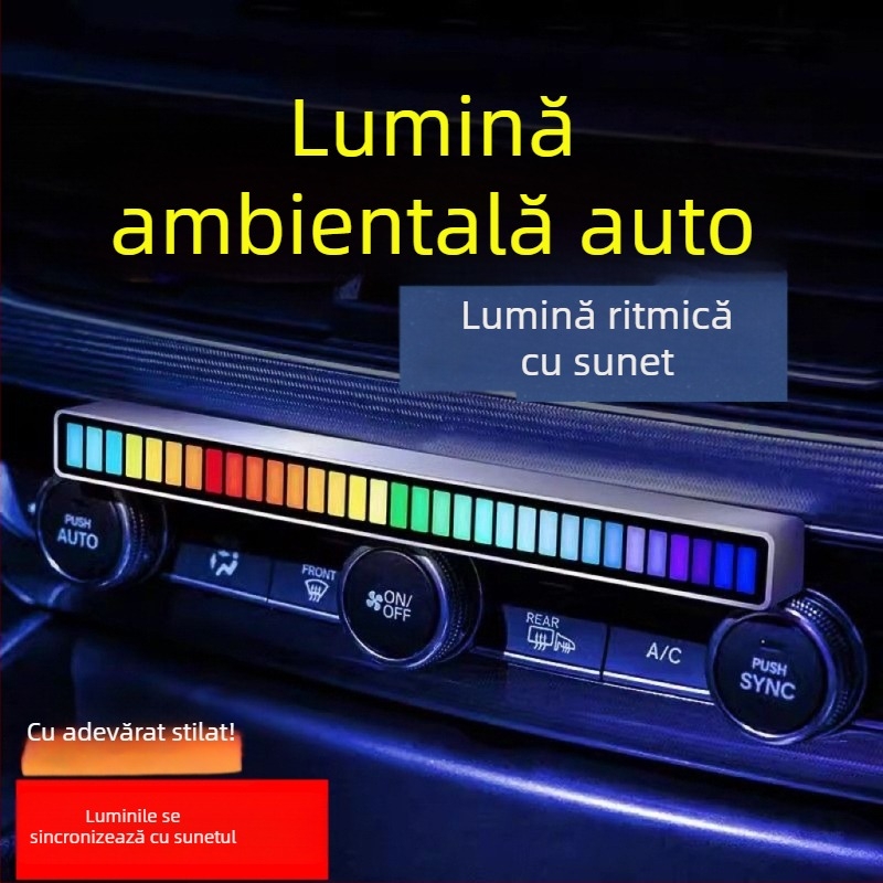 Lumină ambientală LED pentru mașină cu control vocal și ritm muzical — iluminat decorativ interior, corp din PVC, tensiune până la 36V, acoperire 1–3 m², certificare 3C