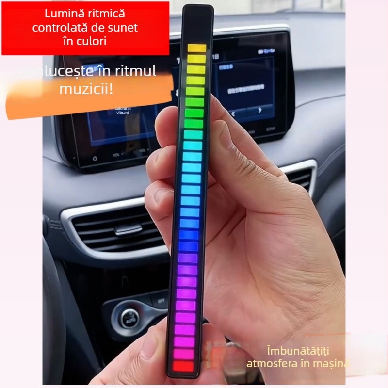 Lumină ambientală LED pentru mașină cu control vocal și ritm muzical — iluminat decorativ interior, corp din PVC, tensiune până la 36V, acoperire 1–3 m², certificare 3C
