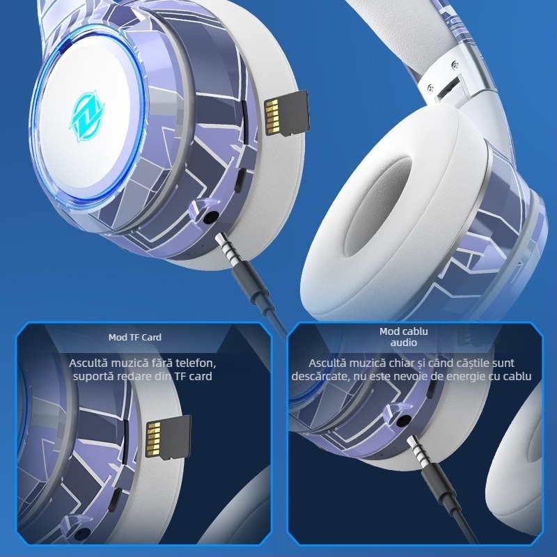 Căști Bluetooth CH888 – Bluetooth 5.2, slot pentru card, design pliabil, microfon încorporat, 3,5 mm AUX