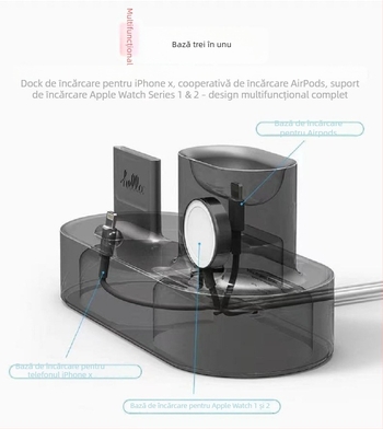 Suport de birou Apple cu bază de încărcare 3 în 1 din silicon, compatibil cu iPhone, Apple Watch și AirPods