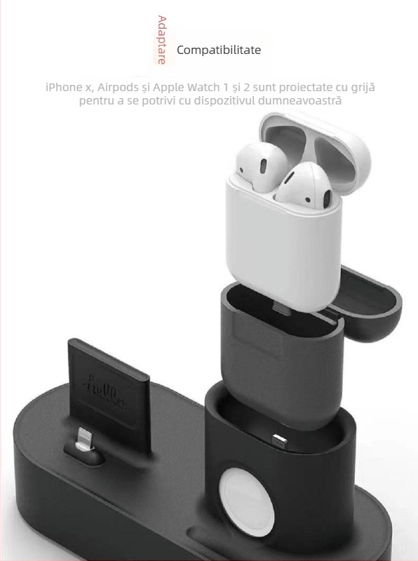 Suport de birou Apple cu bază de încărcare 3 în 1 din silicon, compatibil cu iPhone, Apple Watch și AirPods