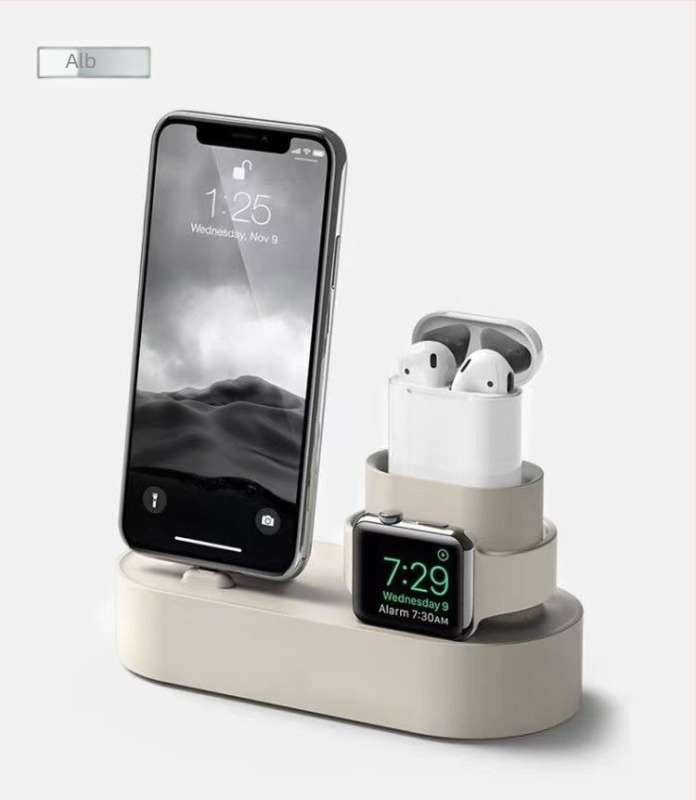 Suport de birou Apple cu bază de încărcare 3 în 1 din silicon, compatibil cu iPhone, Apple Watch și AirPods
