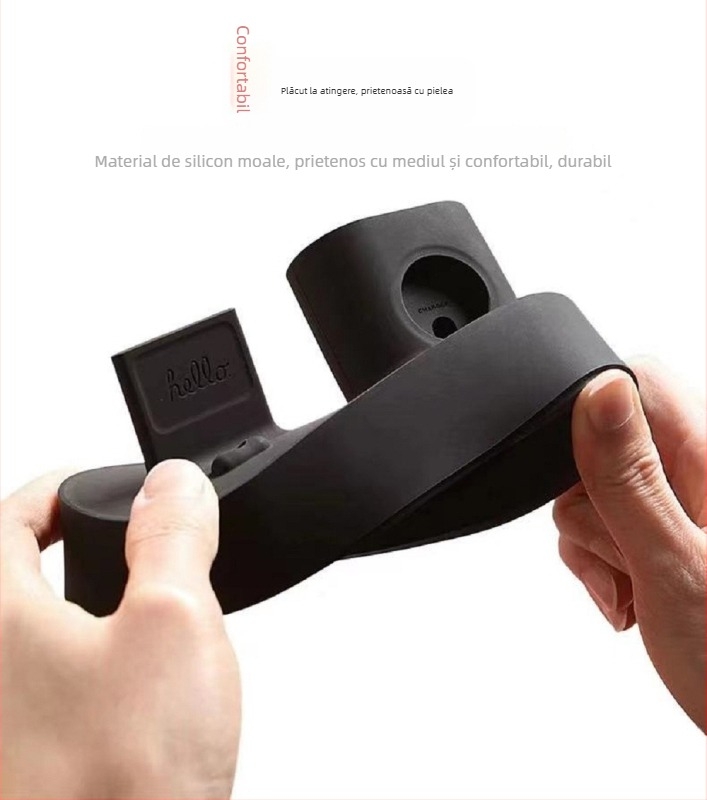 Suport de birou Apple cu bază de încărcare 3 în 1 din silicon, compatibil cu iPhone, Apple Watch și AirPods