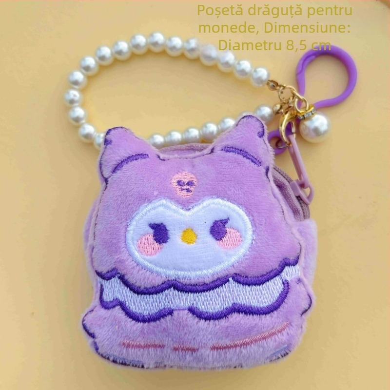 Portofel pentru monede cu model anime, stil proaspăt și drăguț, unisex, din poliester, pentru monede și căști