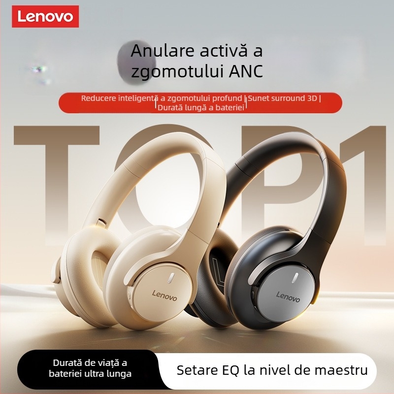 Lenovo headset wireless Bluetooth cu ANC, rază de acțiune 10 m, baterie 8+ ore, purtare pe cap, Bluetooth 5.4, stereo